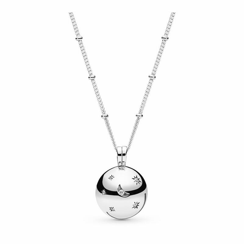 Pandora Moon And Stars Necklace Ireland - Sterling Silver/Cubic Zirconia - 215793ILD